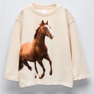 NWT ZARA Teen's Cream Horse Print Shirt